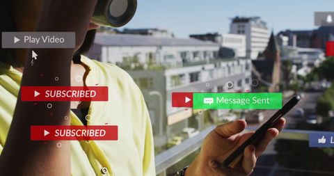 Social Media Engagement Overlays Featuring Woman on Smartphone
