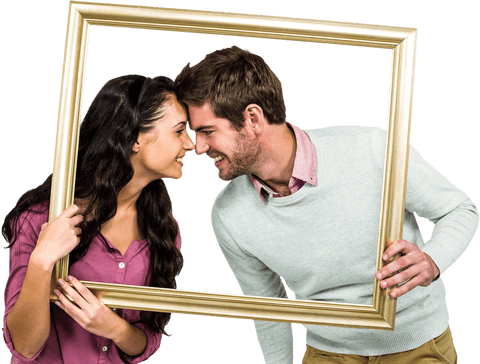 Happy couple framing joyful moment transparent background
