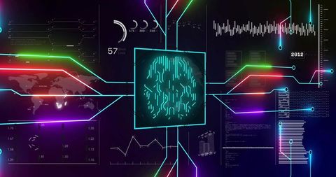 Futuristic AI Dashboard Interface with Neon Data Visualization