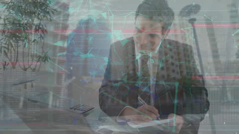 Digital Trusted Network Concept with Businessman Analyzing Data