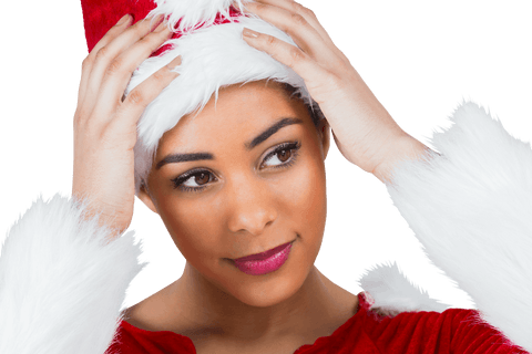 Festive Latina Woman in Santa Hat on Transparent Background