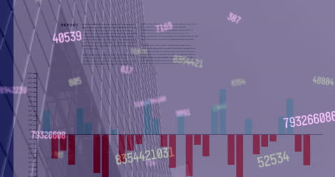 Animated Financial Data with Tall Building Background