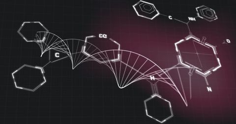 Abstract Chemical Structures and DNA Spiral on Digital Background - Download Free Stock Images Pikwizard.com
