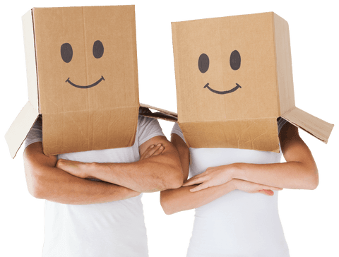 couple in transparent cardboard boxes wearing smiley faces - Download Free Stock Videos Pikwizard.com