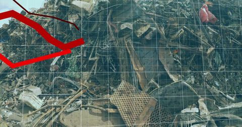 Financial Data Graphics Displayed Over Industrial Landfill