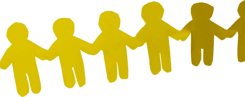 Yellow paper cutout figures holding hands transparent background