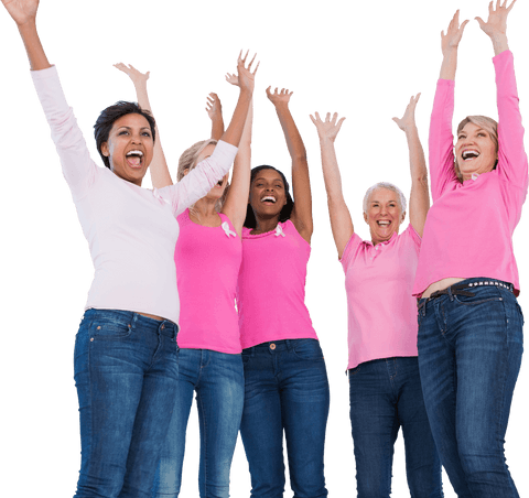 Diverse Women Celebrating Breast Cancer Awareness on Transparent Background