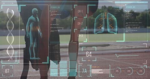 Disabled Athlete with Digital Data Interface on Running Track - Download Free Stock Images Pikwizard.com