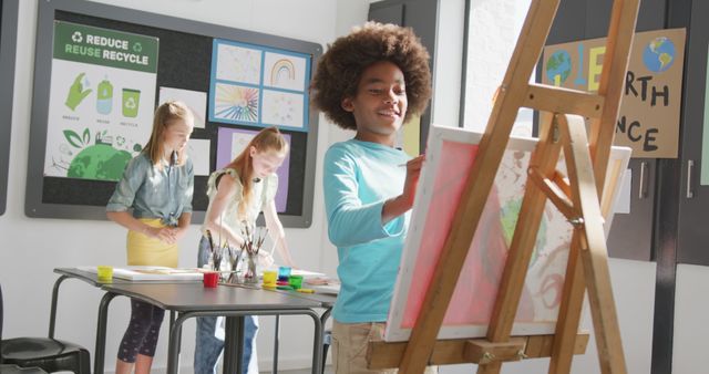 Elementary School Children Enjoying Art Class and Painting - Download Free Stock Images Pikwizard.com