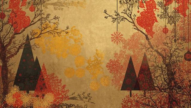 Ornamental Holiday Scene with Art Nouveau Influence