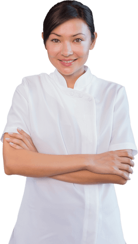 Confident Female Masseur in White Uniform With Transparent Background