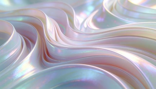 Iridescent pearlescent ribbon waves abstract pastel glossy silk texture background