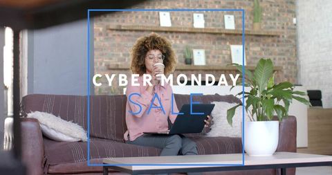 Cyber Monday Sale with Businesswoman Using Laptop Modern Workspace