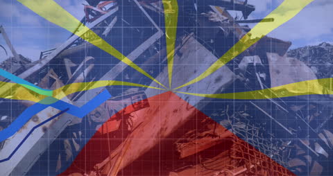 Reunion Flag Overlaid on Data Visualization and Scrap Heap