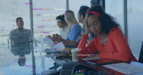 Exhausted Businesswoman Overwhelmed in Modern Office Meeting