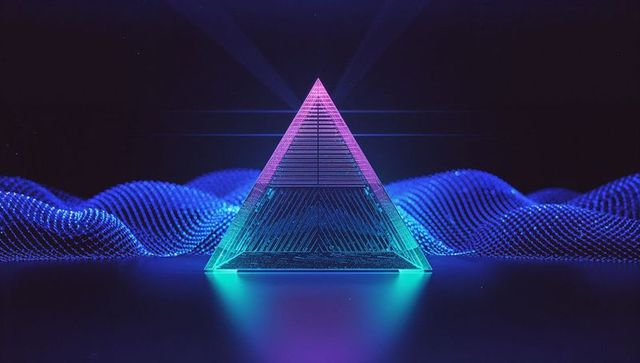 Futuristic Neon Pyramid with Grid and Gradient Glow