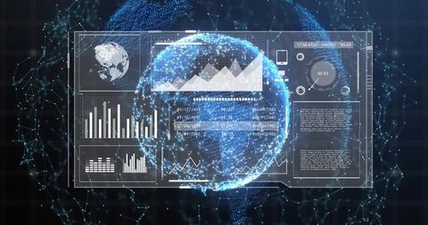 Holographic Global Data Dashboard Displaying Interactive Analytics and Network Visualization