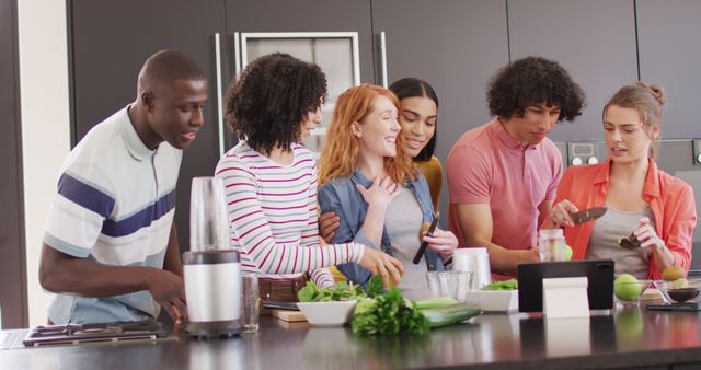 Diverse Friends Cooking and Preparing Meal Together in Modern Kitchen - Download Free Stock Images Pikwizard.com