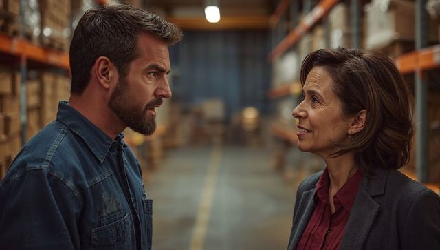Coworkers Collaborating in Warehouse Setting Industrial Logistics Teamwork