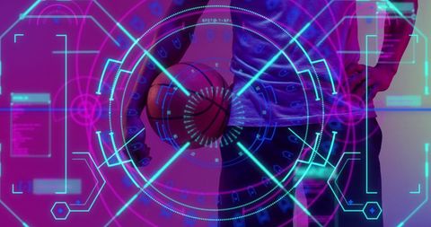 Futuristic Basketball Overlay with Data Processing Graphics - Download Free Stock Images Pikwizard.com