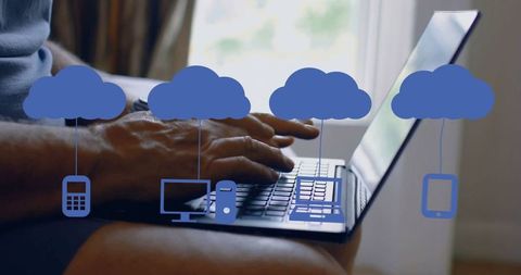 Cloud computing connections across multiple devices on laptop