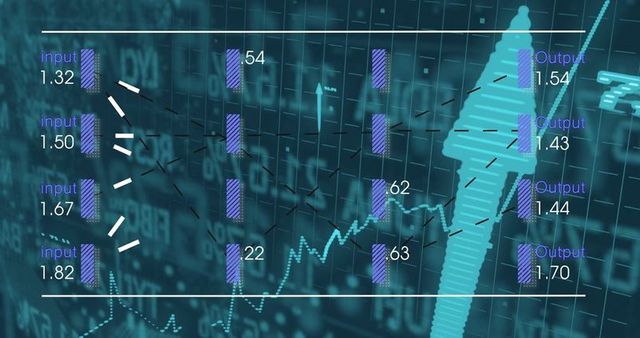 Visualizing data flow with purple nodes and turquoise arrow