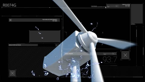 Digital Processing Over Wind Turbine Animation for Renewable Energy Concept