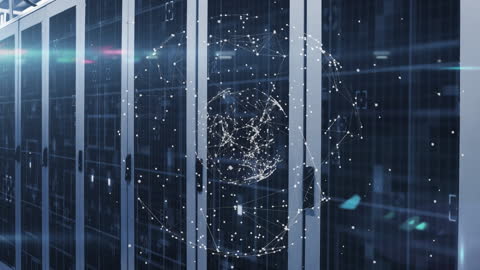 Futuristic Digital Network Over Server Room