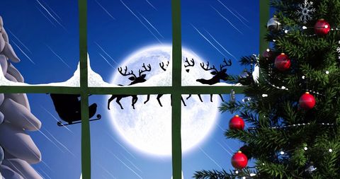 Christmas Eve Santa Sleigh and Reindeer with Moonlit Scene - Download Free Stock Images Pikwizard.com