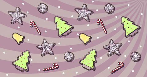 Whimsical Christmas Cookie Icons on Pink Spiral Background