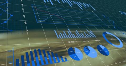 Futuristic 3d interface with data visualization charts