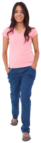 Smiling Biracial Businesswoman in Casual Attire, Full Body, Transparent