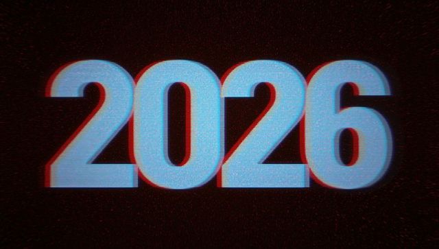 2026 retro neon glitch typography on grainy crt screen with cyan red scanlines vhs noise