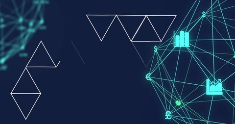 Abstract Geometric Shapes with Digital Networking Icons on Blue Background - Download Free Stock Images Pikwizard.com