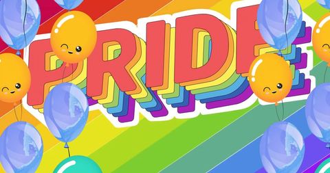 Colorful Pride Celebration with Balloons and Rainbow Backdrop Illustration