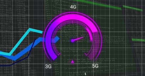 Digital Speedometer Displaying 3G, 4G, and 5G Technology with Graph Overlay - Download Free Stock Images Pikwizard.com