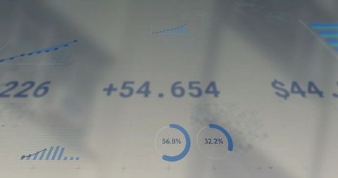 Translucent financial dashboard showing growth metrics and circular progress indicators