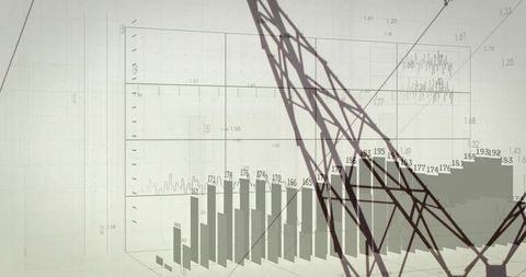 Abstract 3d bar chart and graph with data visualization overlay