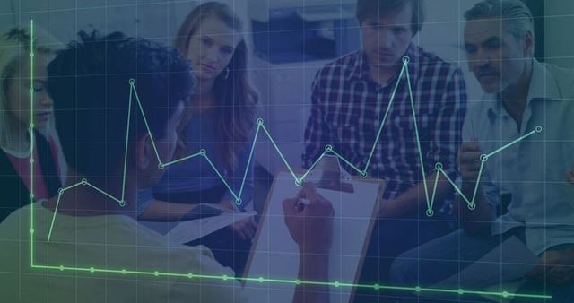 Diverse Team Working on Analytics with Data Chart Overlay