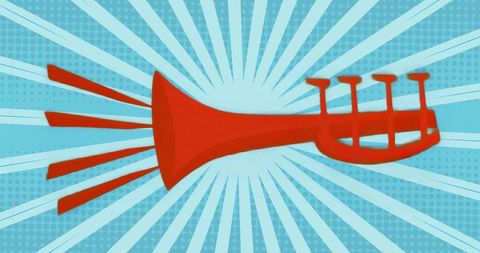 Abstract Red Horn on Vibrant Blue Background