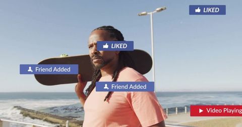 Confident skateboarder embracing urban lifestyle at seafront