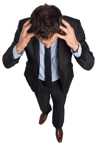 Transparent Stressed Businessman Holding Head in Frustration