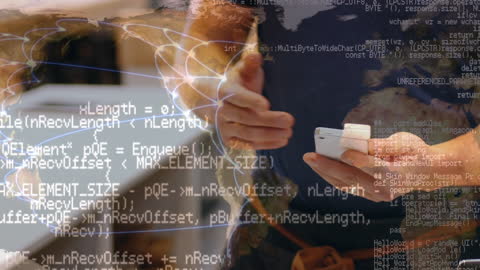 Programming Code Overlay on Smartphone Usage by Woman