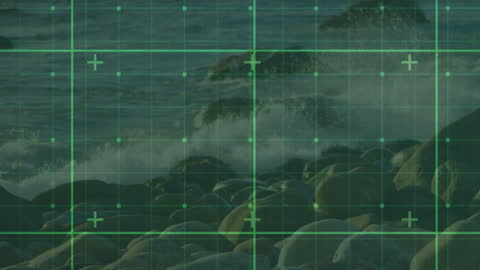 Digital Interface Overlay on Scenic Coastline