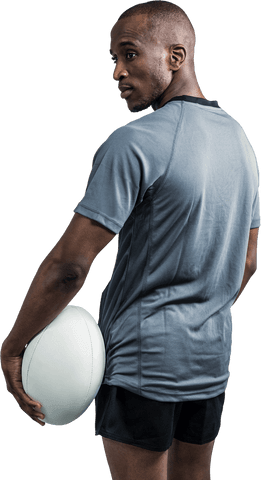 Confident athlete with rugby ball on white transparent background