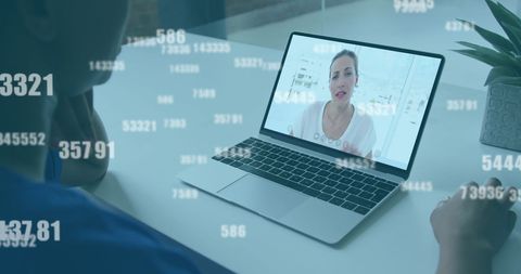 Virtual Meeting with Data Overlay on Laptop Screen - Download Free Stock Images Pikwizard.com