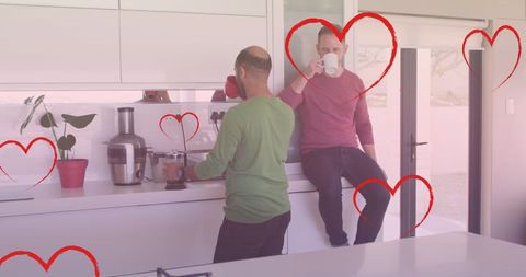 Joyful Morning with Diverse LGBTQ Couple Enjoying Coffee