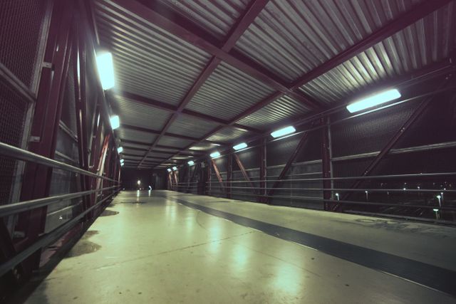Empty Pedestrian Overpass Corridor with Industrial Lighting - Download Free Stock Photos Pikwizard.com
