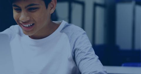 Excited Using Laptop in Classroom Focus on Innovation