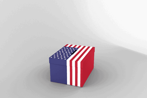 American flag printed cardboard box on clean transparent background